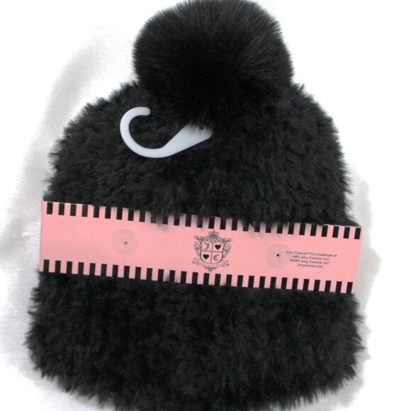 Juicy Couture Black Faux Fur Pom Hat & Knit Gloves 2-Pc Winter Set NWT - Picture 3 of 4